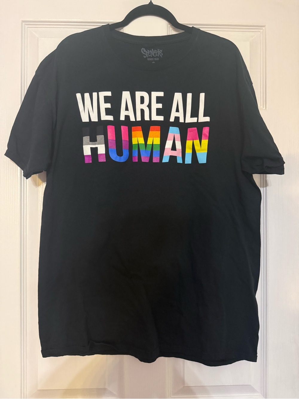 Spencer's Black 'We Are All Human' Rainbow Letter Graphic Tee